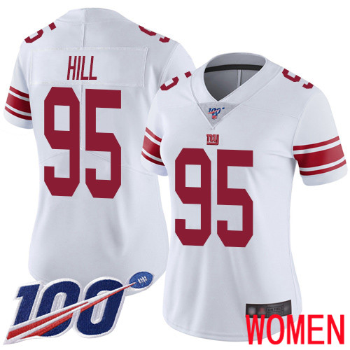 Women New York Giants #95 B.J. Hill White Vapor Untouchable Limited Player 100th Season Football NFL Jersey->women nfl jersey->Women Jersey